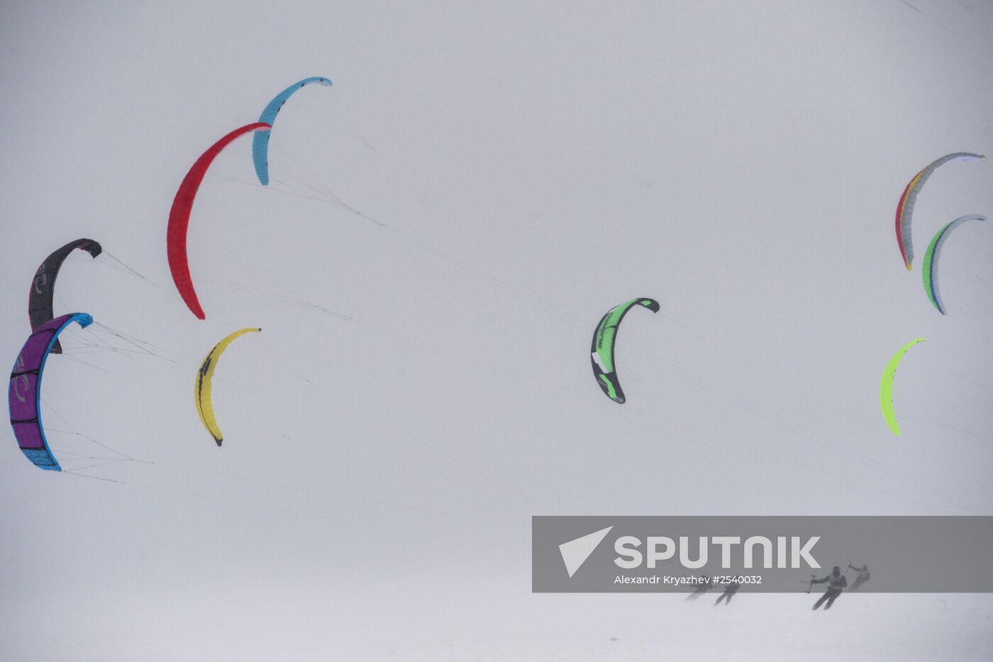 Siberian Winter Snow-Kiting Cup on the ice-covered reservoir of the Novosibirsk hydropower station