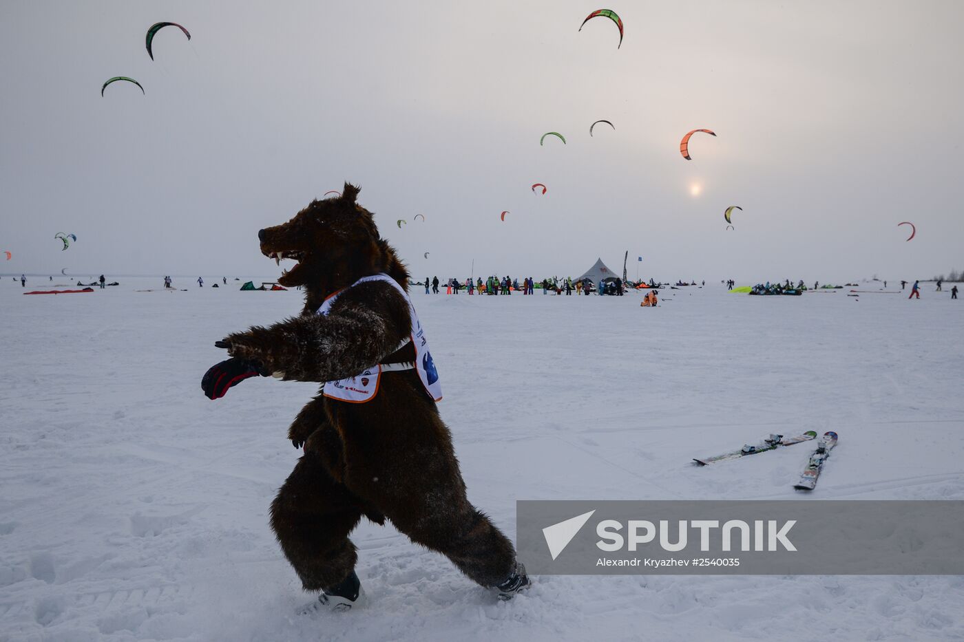 Siberian Winter Snow-Kiting Cup on the ice-covered reservoir of the Novosibirsk hydropower station