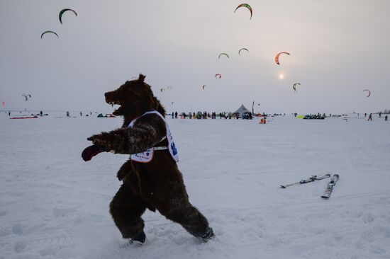 Siberian Winter Snow-Kiting Cup on the ice-covered reservoir of the Novosibirsk hydropower station