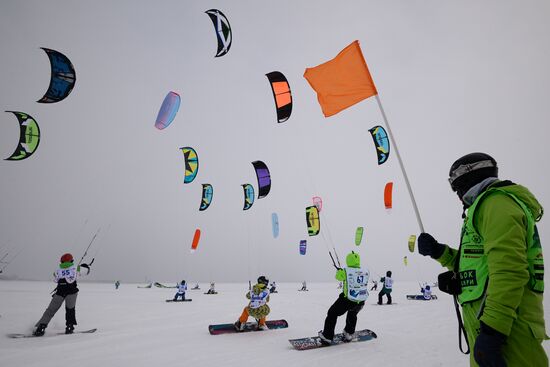 Siberian Winter Snow-Kiting Cup on the ice-covered reservoir of the Novosibirsk hydropower station