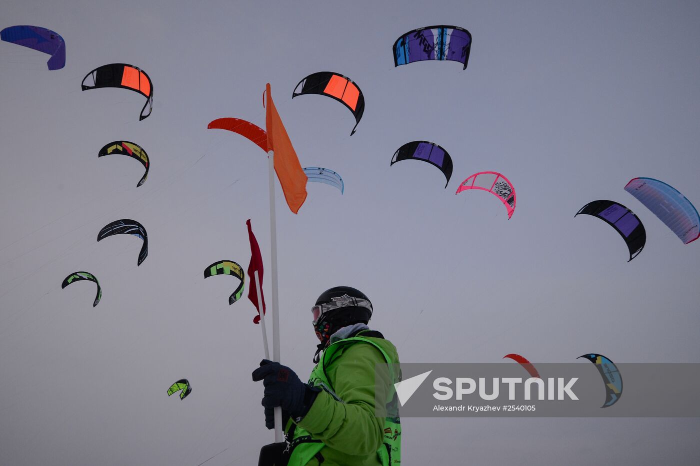 Siberian Winter Snow-Kiting Cup on the ice-covered reservoir of the Novosibirsk hydropower station