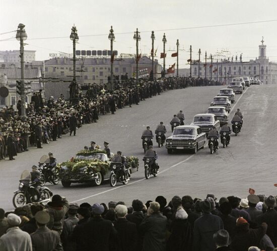 Welcome ceremony for Soviet cosmonauts Alexei Leonov and Pavel Belyaev