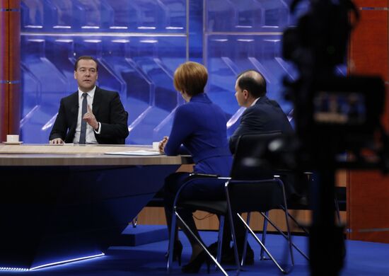 Dmitry Medvedev interviewed by Russian TV channels