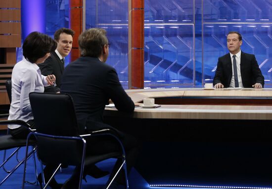 Dmitry Medvedev interviewed by Russian TV channels