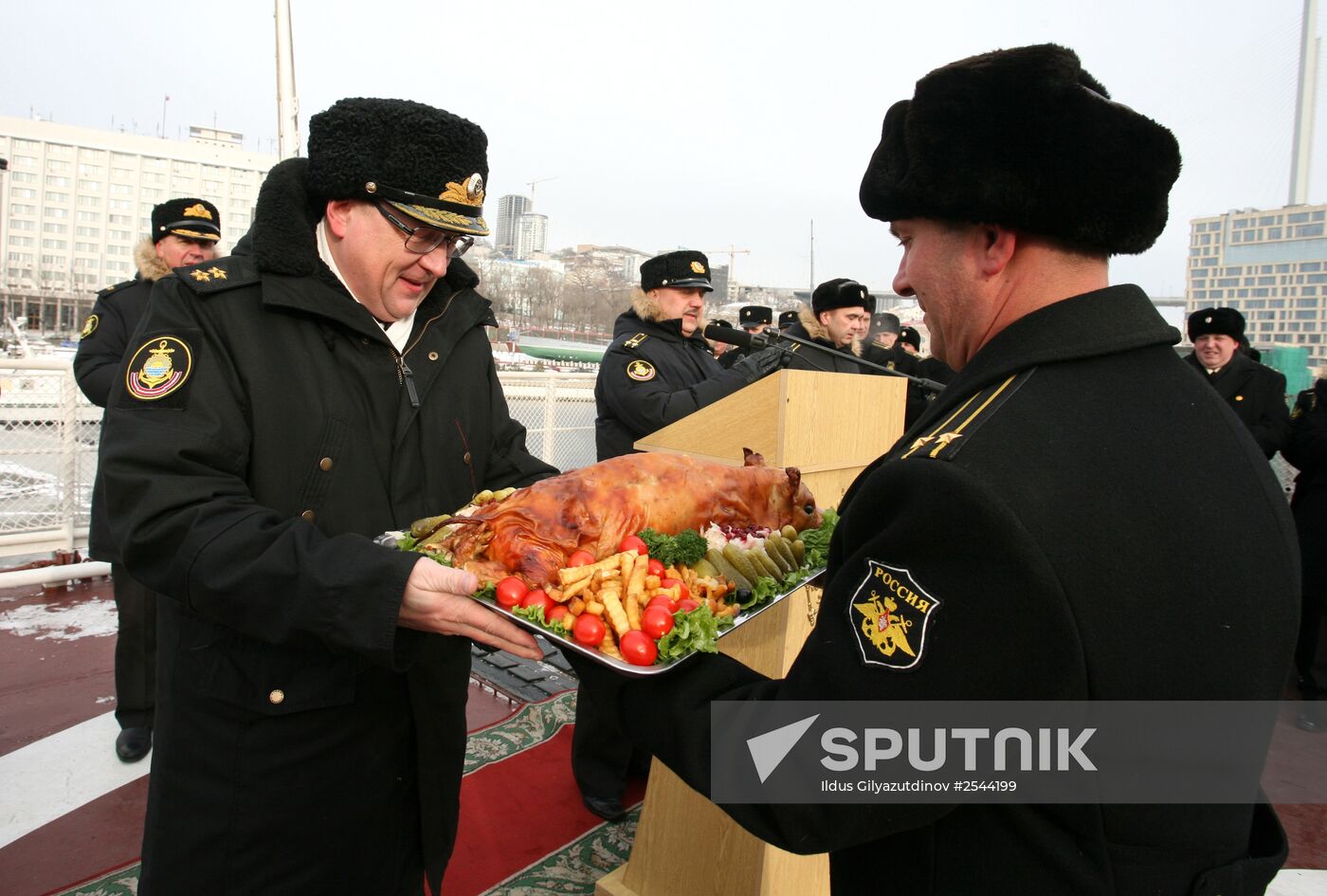 Guided missile cruiser "Varyag" receives a ceremonial welcome