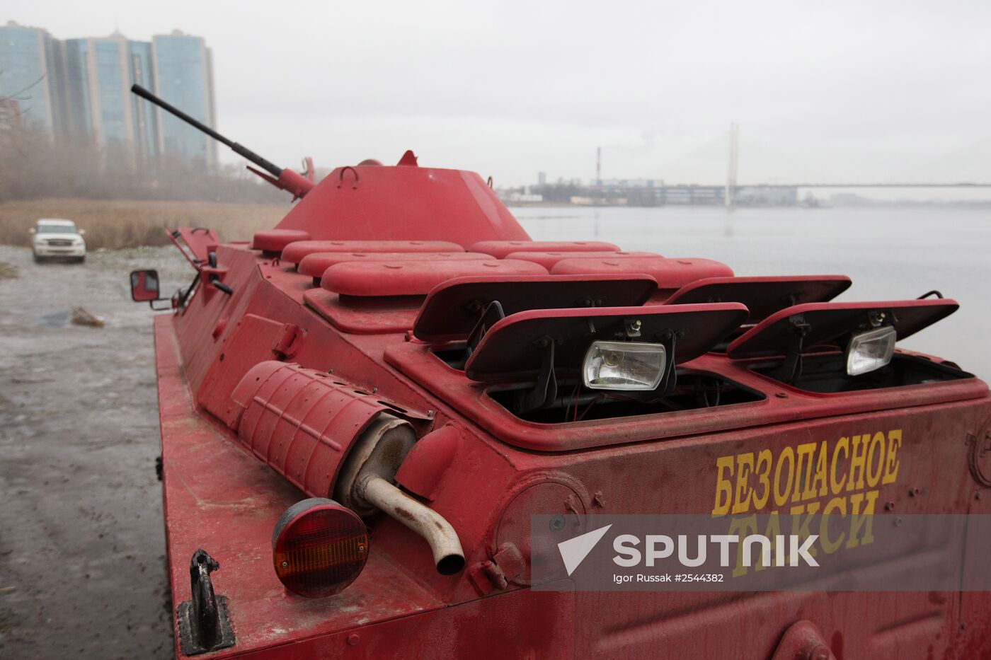 Amphibious armored scout car in St. Petersburg