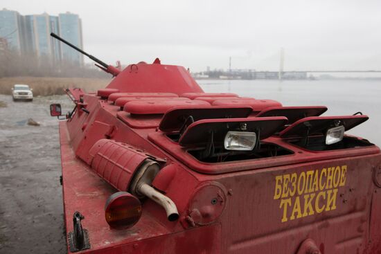Amphibious armored scout car in St. Petersburg
