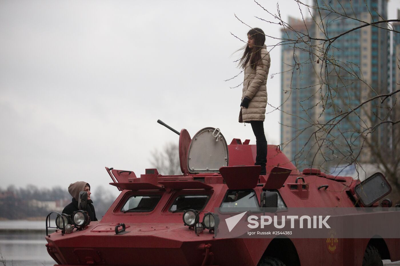 Amphibious armored scout car in St. Petersburg