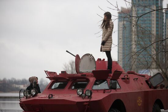 Amphibious armored scout car in St. Petersburg