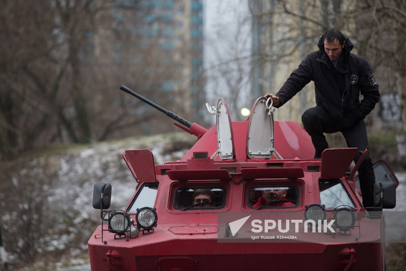 Amphibious armored scout car in St. Petersburg