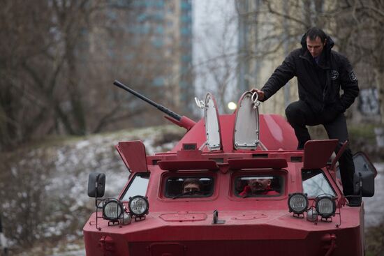 Amphibious armored scout car in St. Petersburg