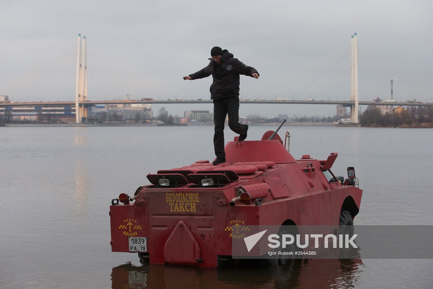 Amphibious armored scout car in St. Petersburg