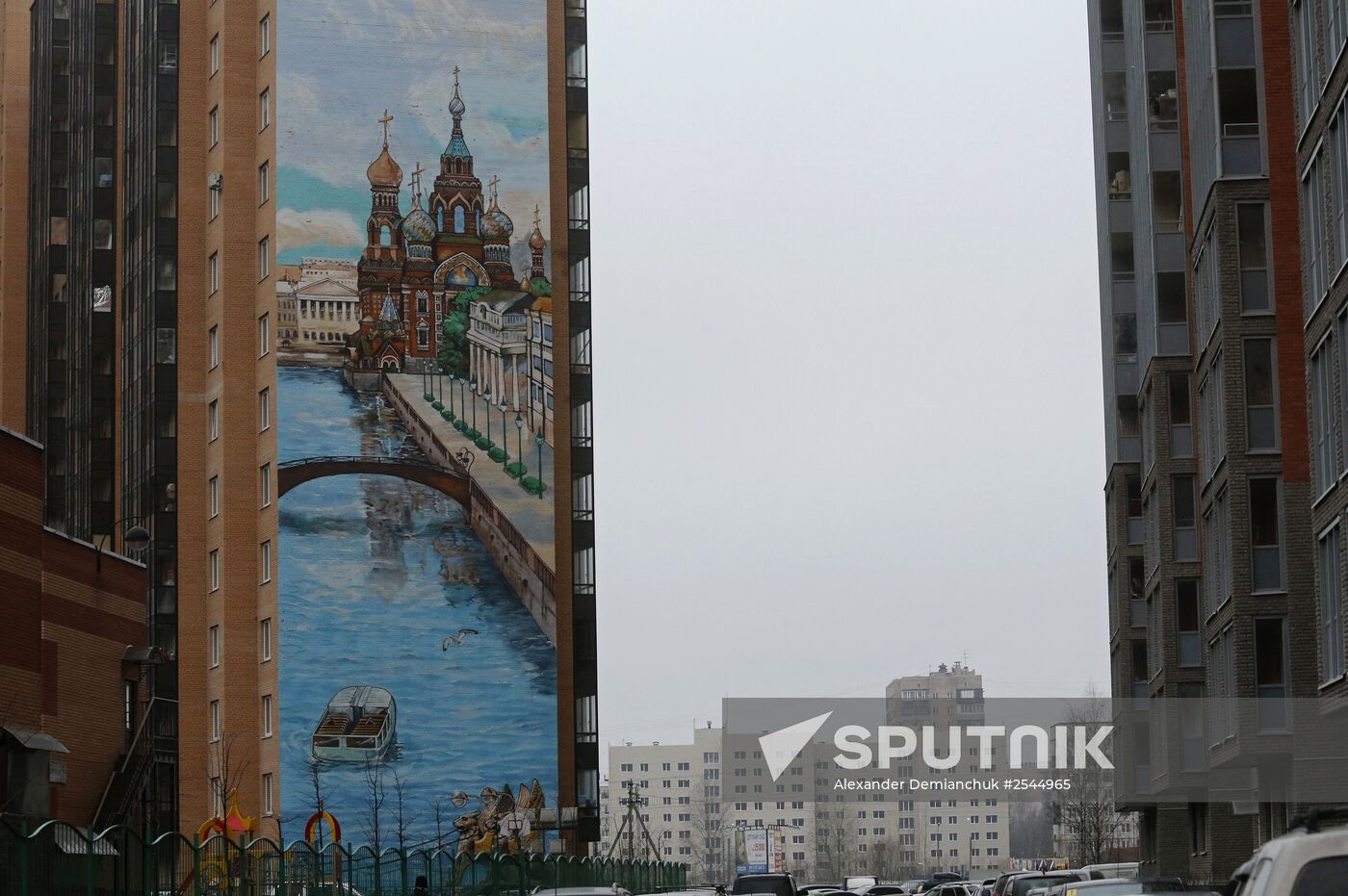 Paintings on walls of buildings in St. Petersburg