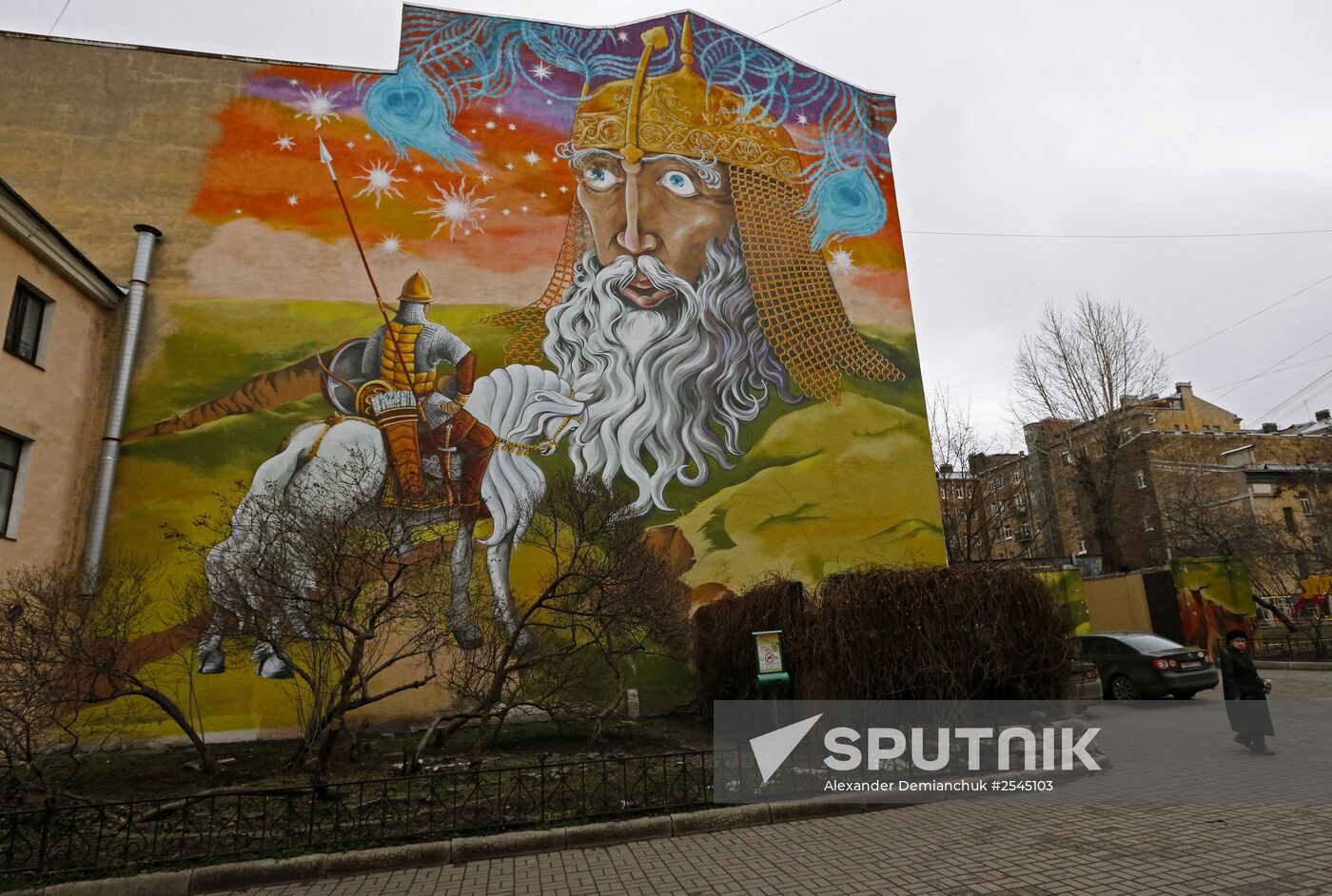 Paintings on walls of buildings in St. Petersburg