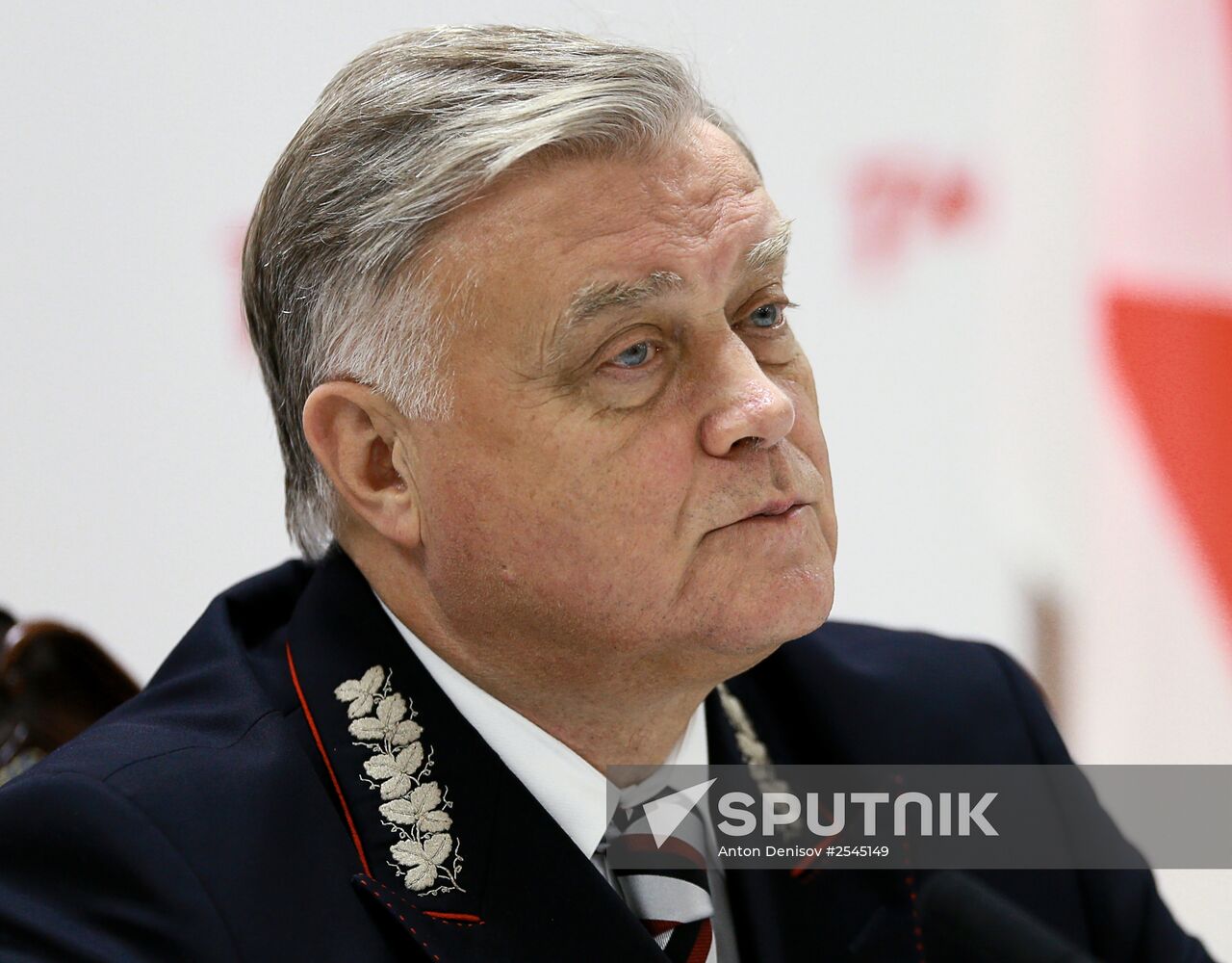 Russian Railways chief Vladimir Yakunin stages news conference