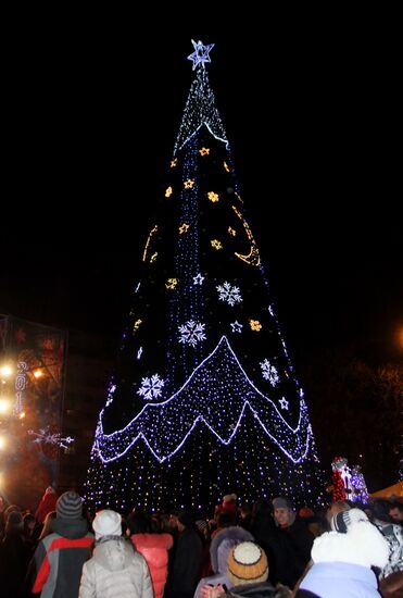 Christmas tree lights up in Donetsk
