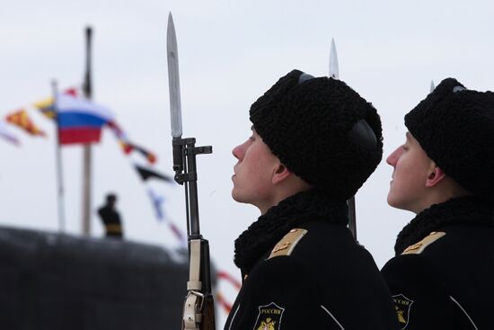 Raising the Navy flag ceremony on board the Rostov-on-Don submarine