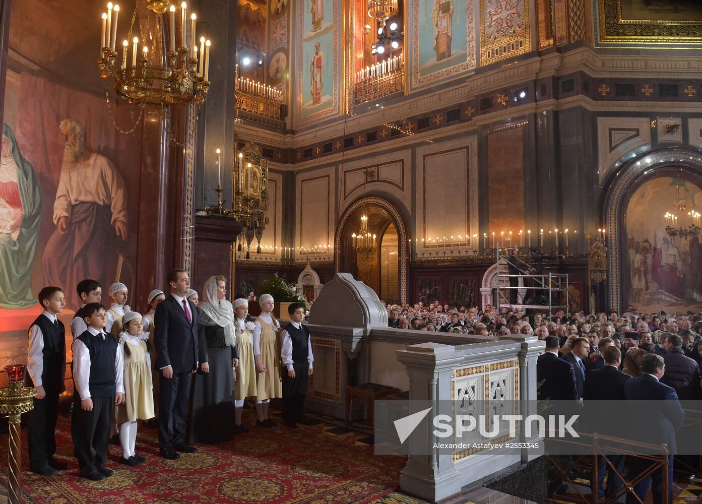 Russian Prime Minister Medvedev attends Christmas Eve service at the Cathedral of Christ the Savior
