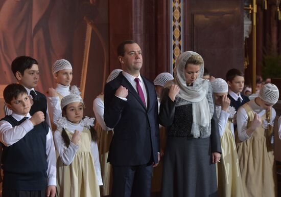 Russian Prime Minister Medvedev attends Christmas Eve service at the Cathedral of Christ the Savior