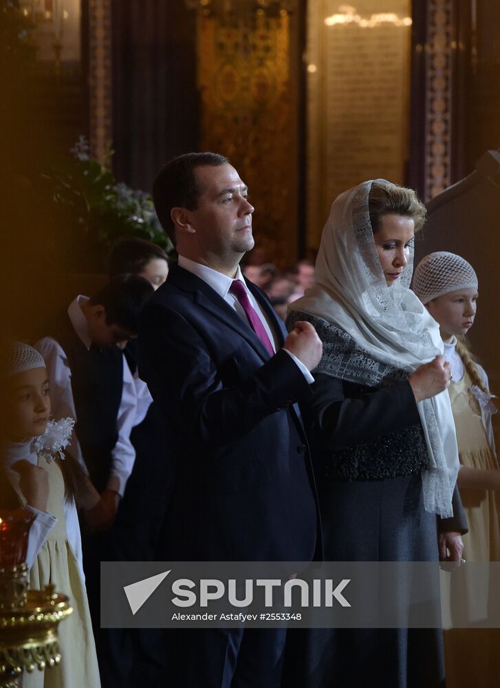 Russian Prime Minister Medvedev attends Christmas Eve service at the Cathedral of Christ the Savior