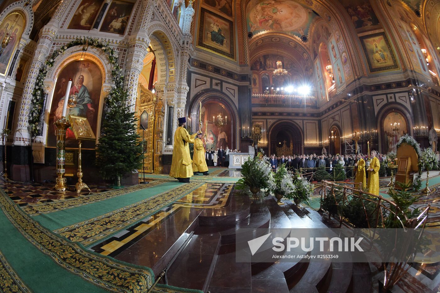 Russian Prime Minister Medvedev attends Christmas Eve service at the Cathedral of Christ the Savior