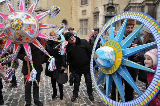 Procession as part of Christmas Star Shining festival on Lviv streets
