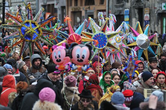 Procession as part of Christmas Star Shining festival on Lviv streets