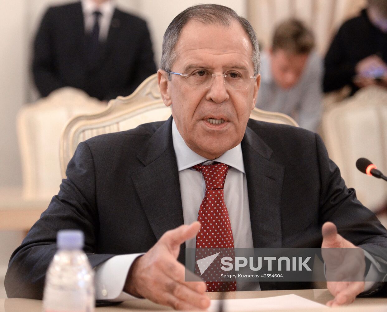 Russian Foreign Minister Sergei Lavrov meets with his Latvian counterpart Edgars Rinkēvičs