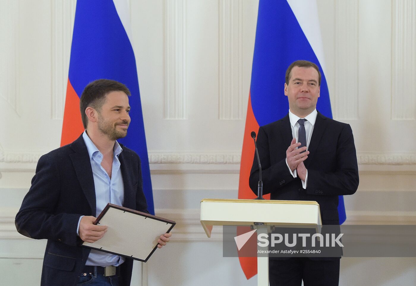 Prime Minister Dmitry Medvedev gives mass media awards for 2014