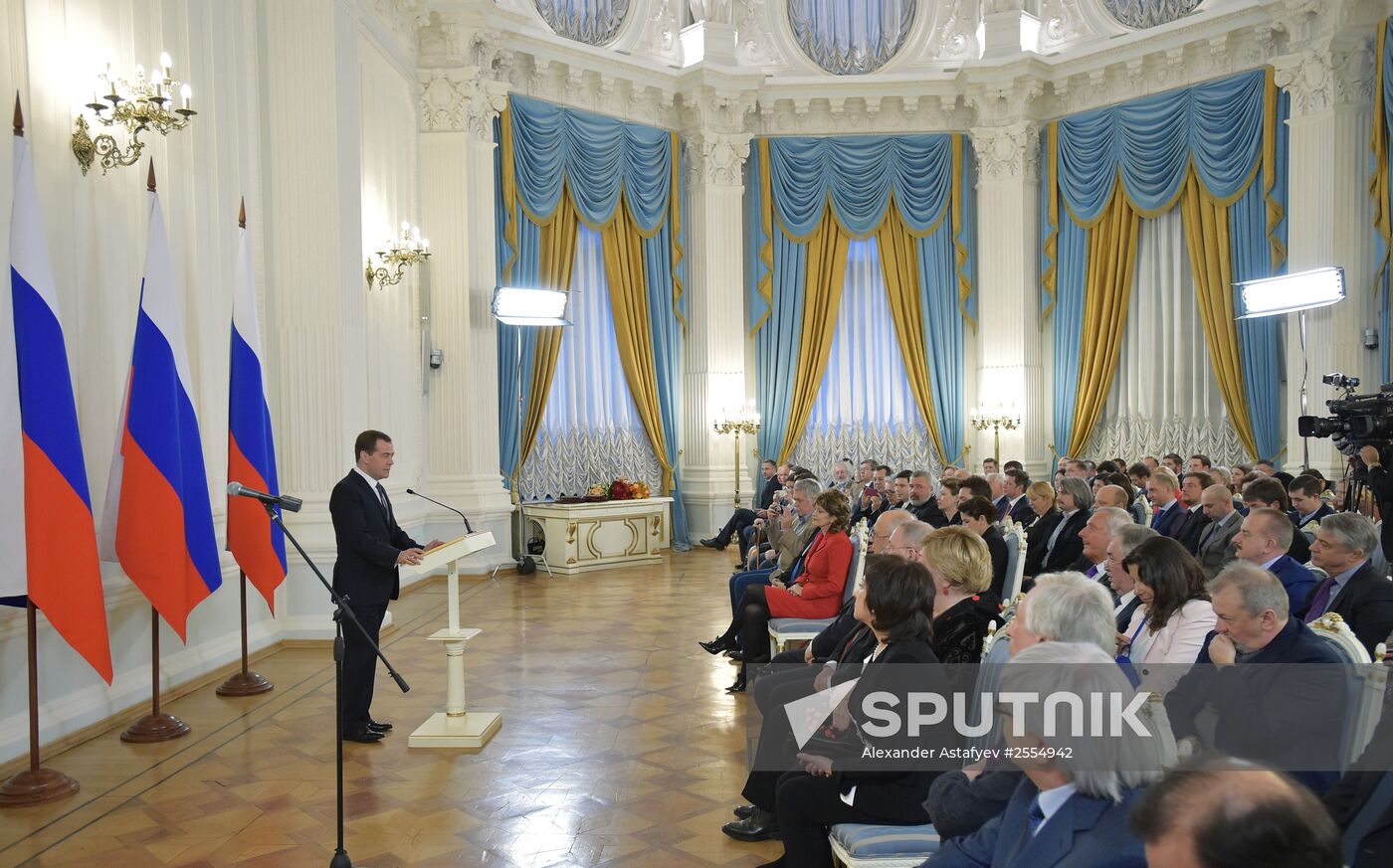 Prime Minister Dmitry Medvedev gives mass media awards for 2014