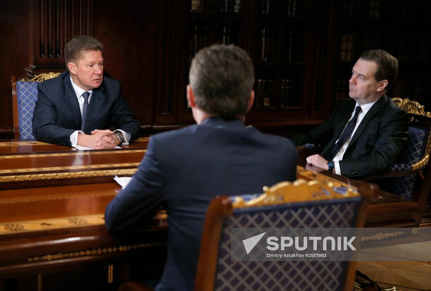 Prime Minister Dmitry Medvedev meets with Gazprom Minister Aleksei Miller and Energy Minister Alexander Novak