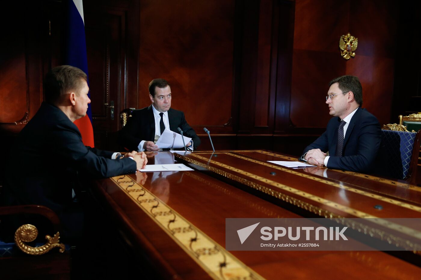 Prime Minister Dmitry Medvedev meets with Gazprom Minister Aleksei Miller and Energy Minister Alexander Novak