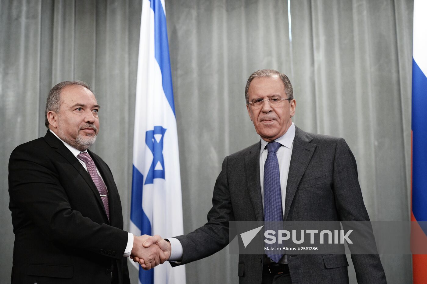 Russian Foreign Minister Sergei Lavrov meets with Avigdor Lieberman