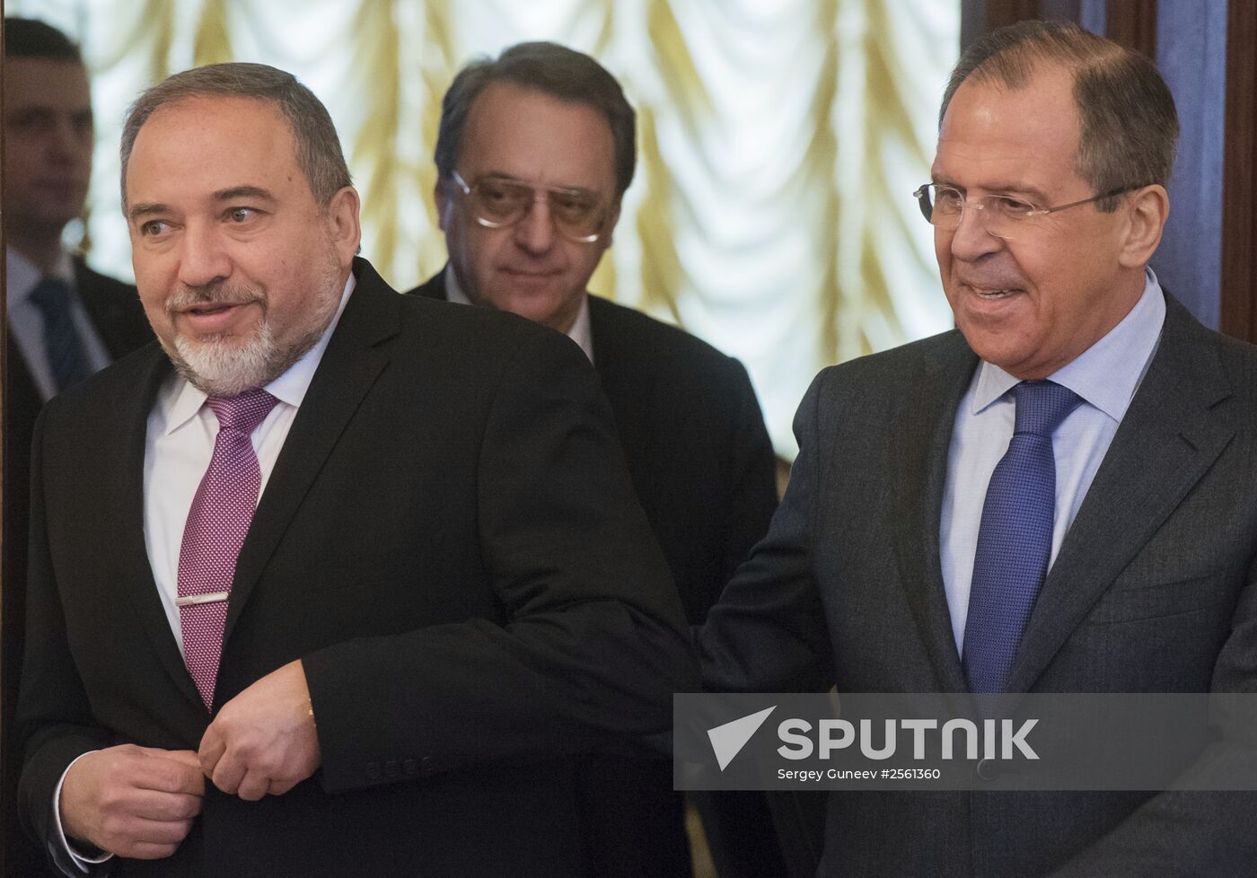Russian Foreign Minister Sergei Lavrov meets with his Israeli counterpart Avigdor Lieberman