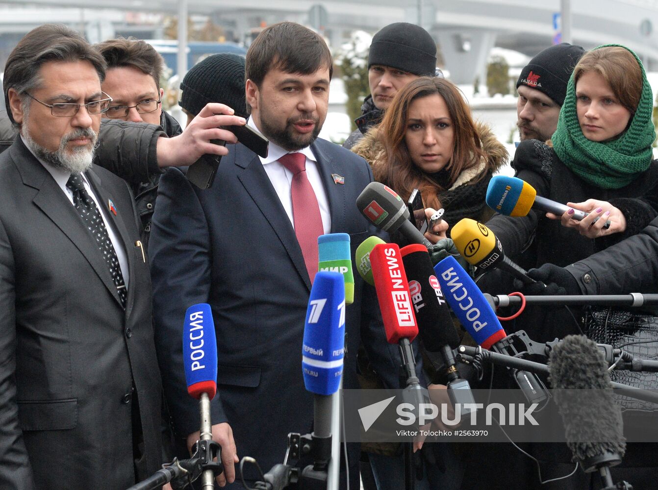 Press conference of DPR and LPR representatives in Minsk Airport
