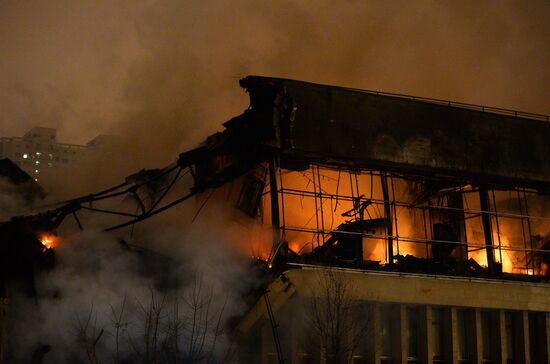Fire in the library of the Institute of Social Sciences in Moscow