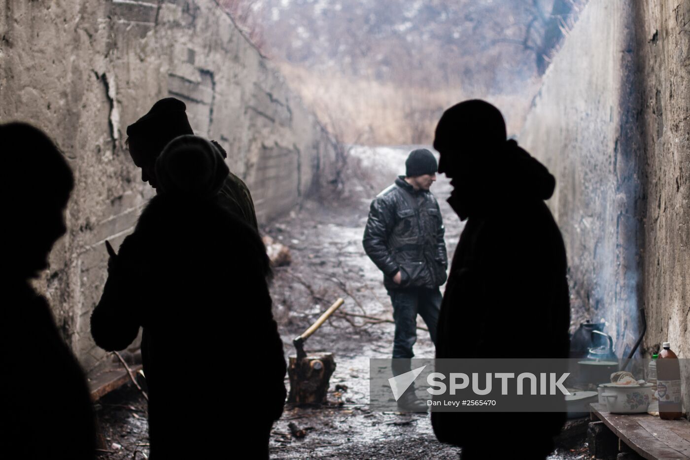 Residents of Maryinka, Donetsk region, in bombshelter