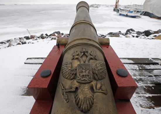 A replica of the Poltava battleship being built