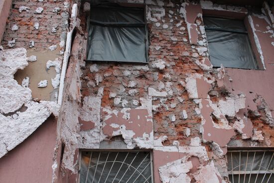 Consequences of artillery strike in Donetsk