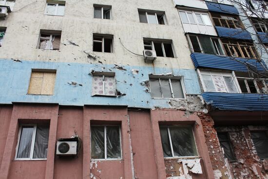Consequences of artillery strike in Donetsk