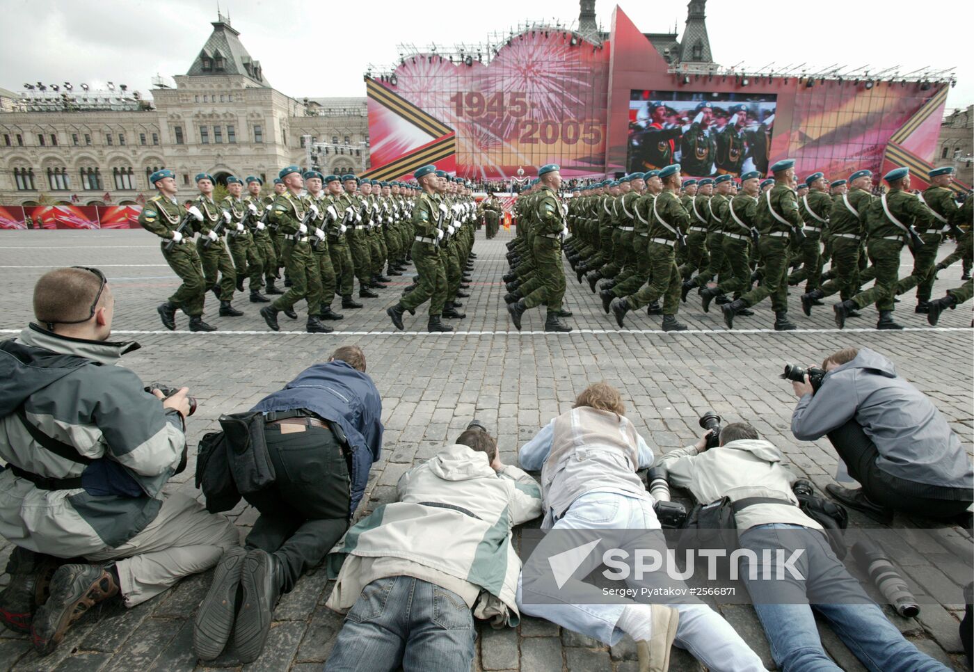 Photographers during military parade on Red Square