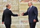 Russian President Vladimir Putin, left, and Belarusian President Alexander Lukashenko at Independence Palace in Minsk before the peace talks on Ukraine, February 11, 2015. Location: Belarus, Minsk. Author: Viktor Tolochko/Sputnik. Russian, German, French and Ukrainian leaders meet for talks in Minsk