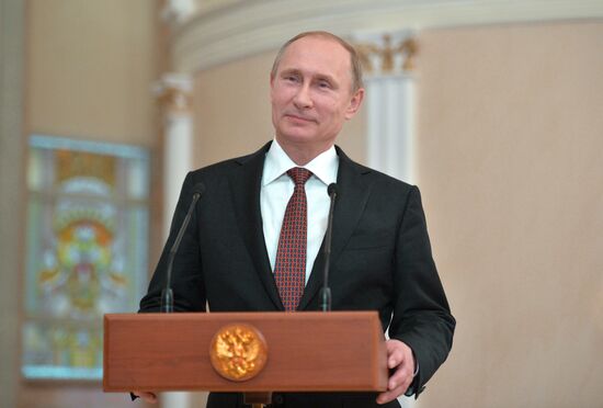 Russian President Vladimir Putin gives news conference following Minsk talks