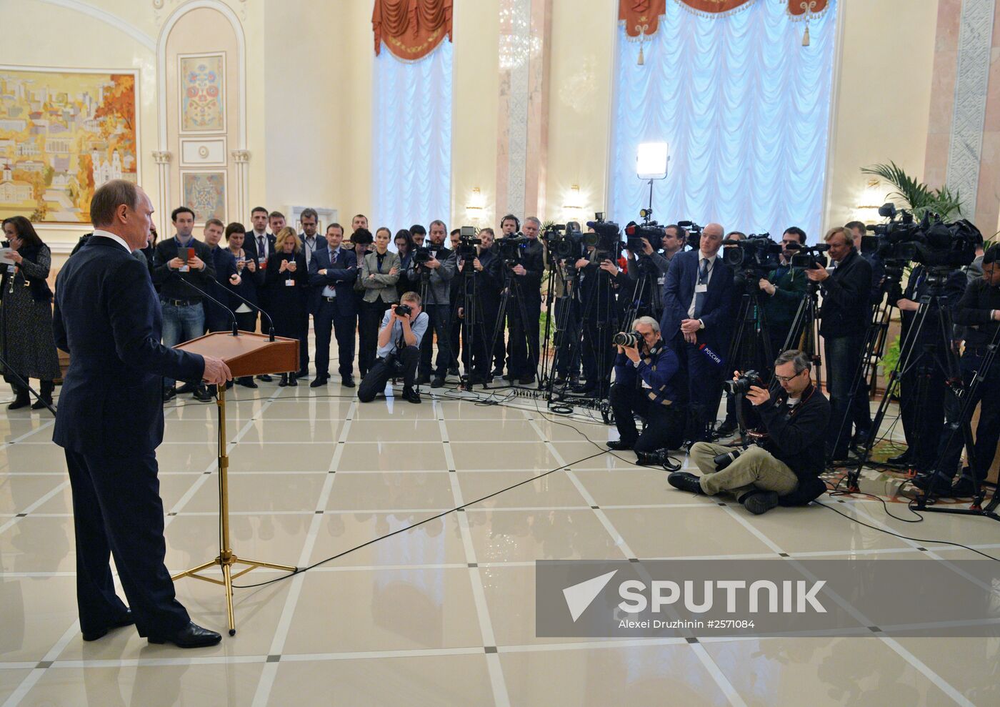 Russian President Vladimir Putin gives news conference following Minsk talks