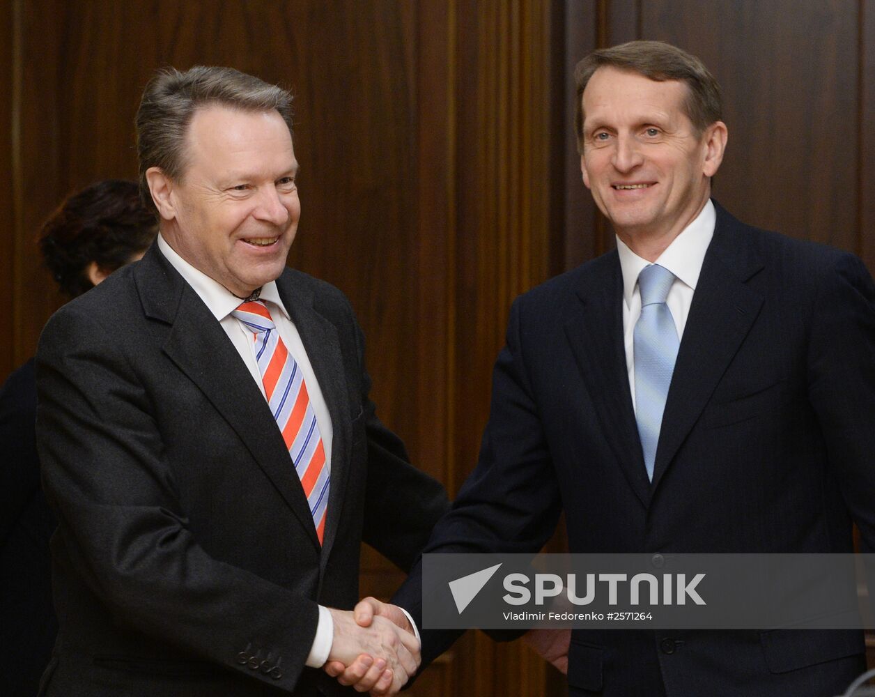 State Duma Speaker Sergei Naryshkin meets with President of the OSCE Parliamentary Assembly Ilkka Kanerva