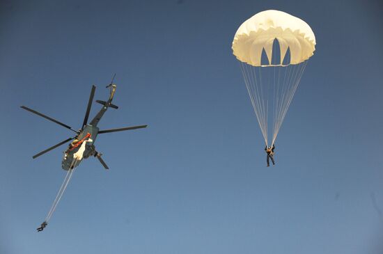 Military parachutists on regular annual on training in Trans-Baikal Territory