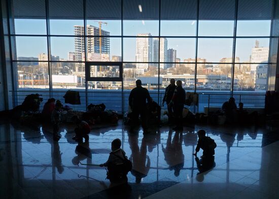 Ukrainian refugees at Rostov-on-Don railway station
