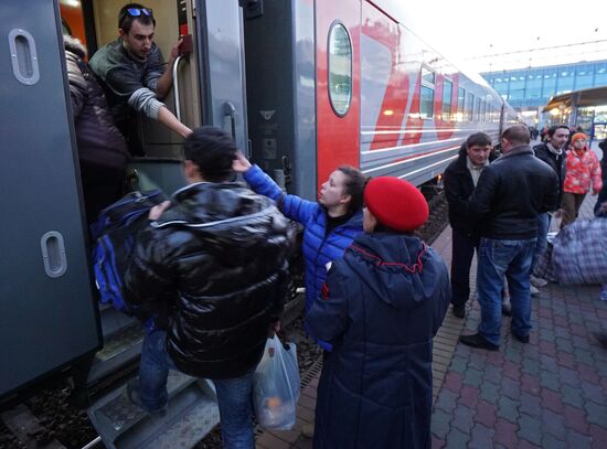 Ukrainian refugees at Rostov-on-Don railway station