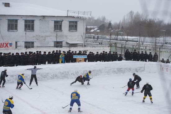 ice hockey match in correctional facility