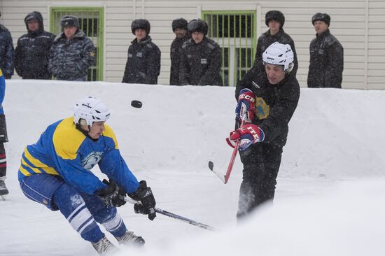 ice hockey match in correctional facility